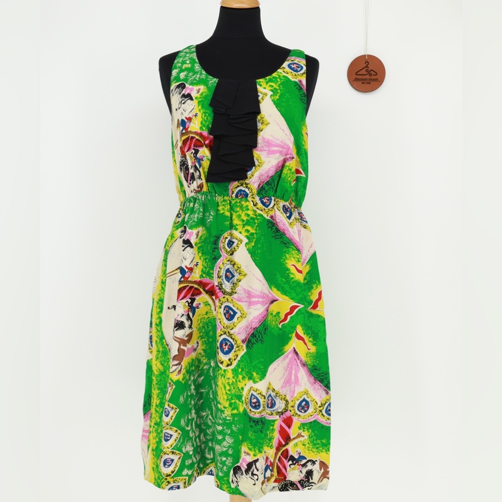 Moulinette Soeurs Panoply Silk Carousel Print Ruffle Dress Sleeveless Boho